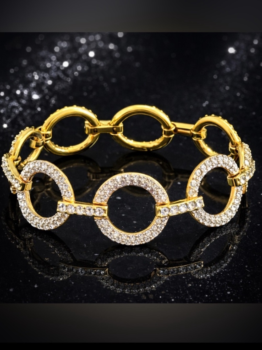 SWAROVSKI chunky circle link crystal tennis bracelet gold silver estate vintage